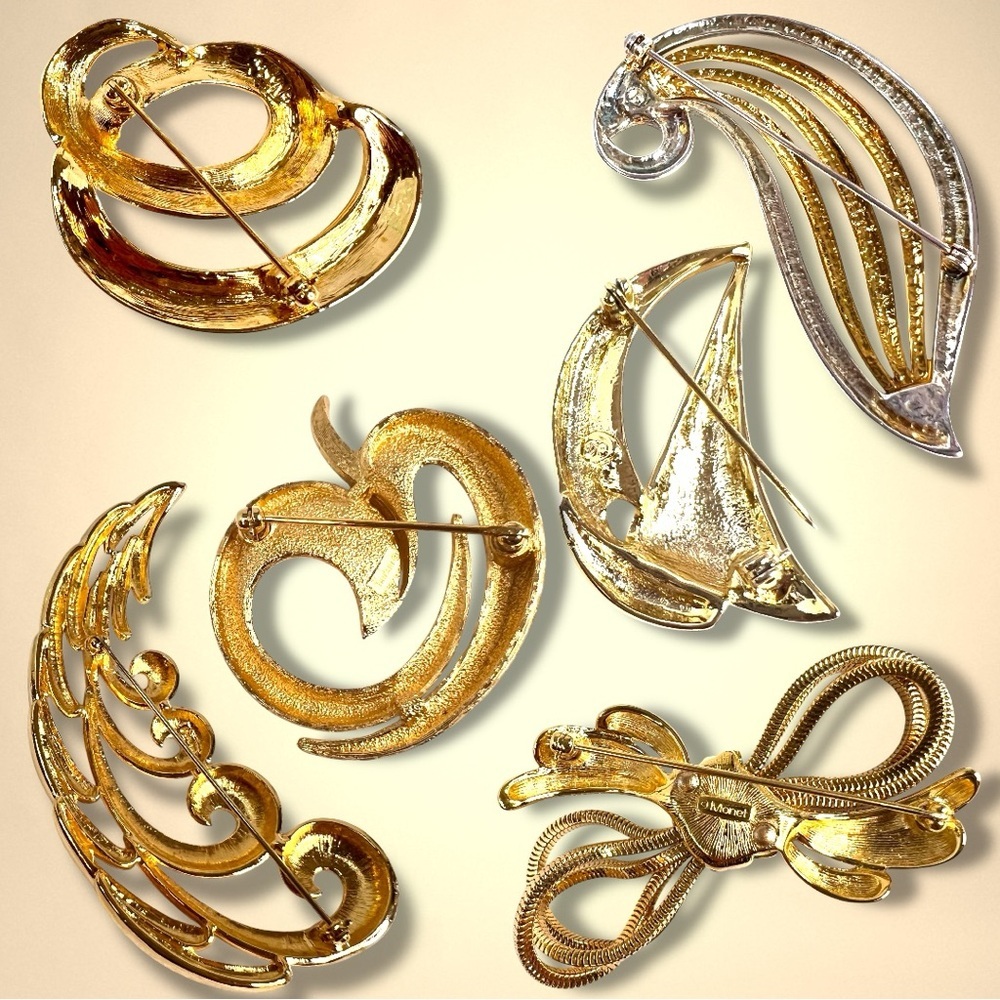 6 Stunning Gold Tone Brooch Pins - Picture 6 of 10